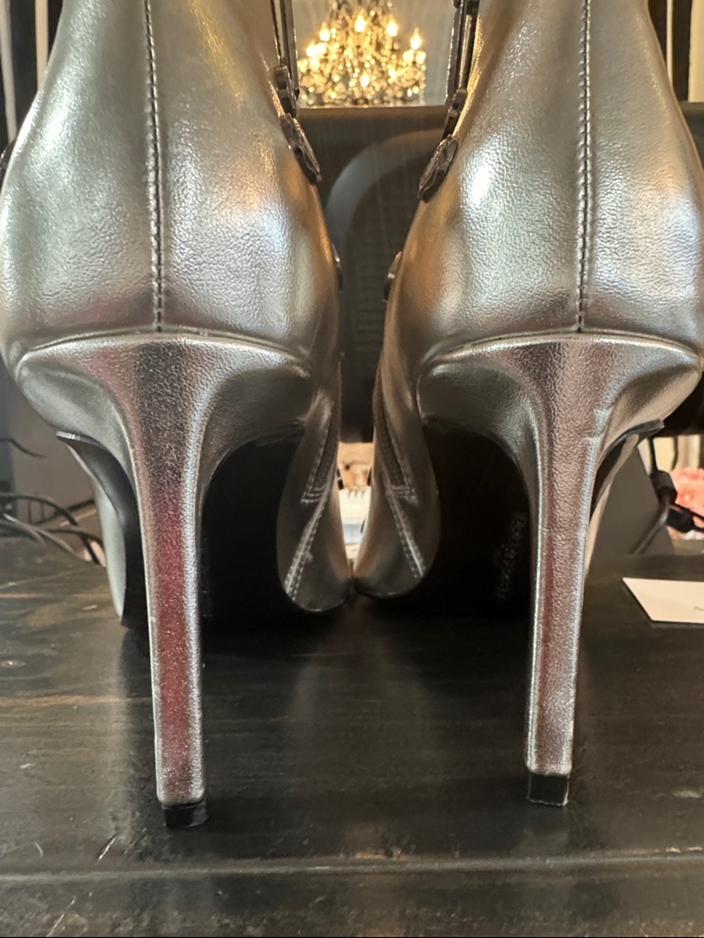 Karl Lagerfeld Silver Pointed Toe Studded Ankle Boots - Picture 8 of 11